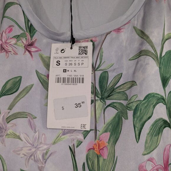 BNWT Zara Patchwork Silky Blouse Blue Pink Size Small - Picture 4 of 7